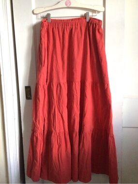 Women’s Tiered Maxi Skirt in Coral Red